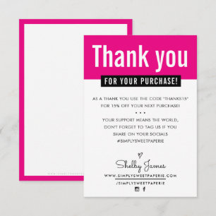 MODERN THANK YOU customer purchase insert pink