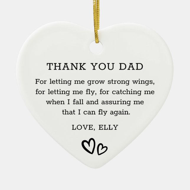Modern Thank You Dad Black Hand Drawn Hearts Ceramic Tree Decoration (Front)
