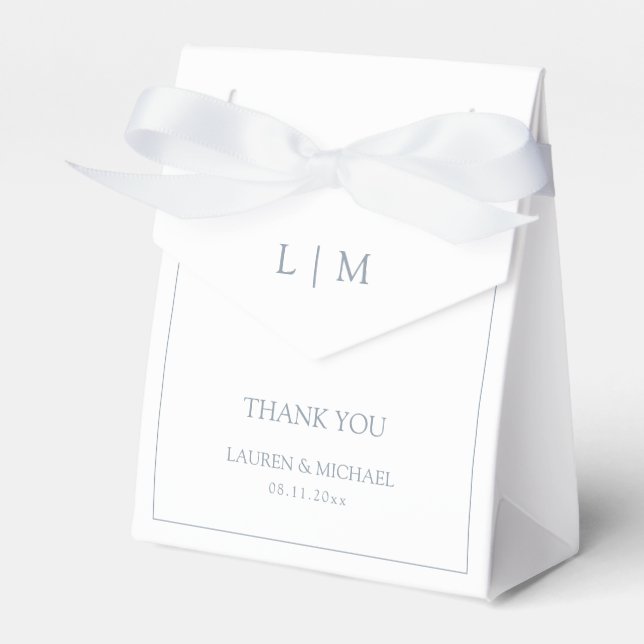 Modern Thank You Dusty Blue Monogram Wedding Favour Box (Front Side)