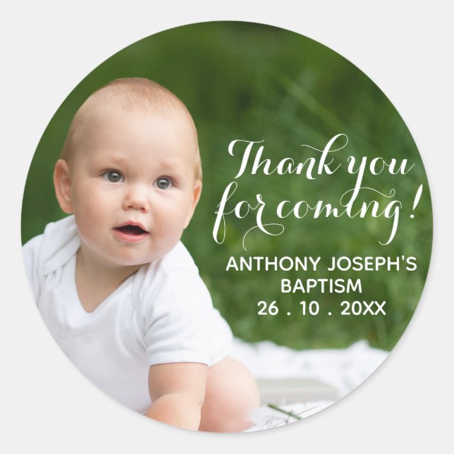 Modern THANK YOU FOR COMING! Baptism Classic Round Sticker (Front)