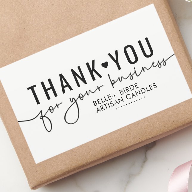 Modern Thank You For Your Business Script Heart Rectangular Sticker (Creator Uploaded)