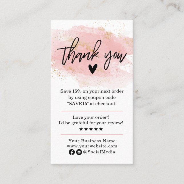 Modern Thank You For Your Order Pink and Black Bus Business Card (Front)