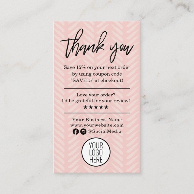 Modern Thank You For Your Order with Logo Business Card (Front)