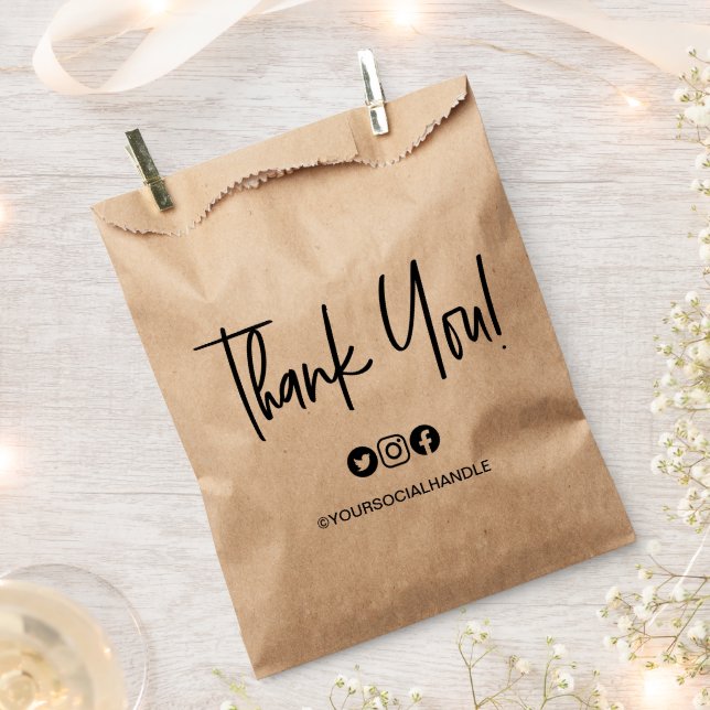 Modern thank you handlettered script Social Handle Favour Bags (Clipped)