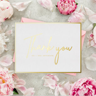 Modern Thank You Handwritten Script Wedding Foil Holiday Postcard