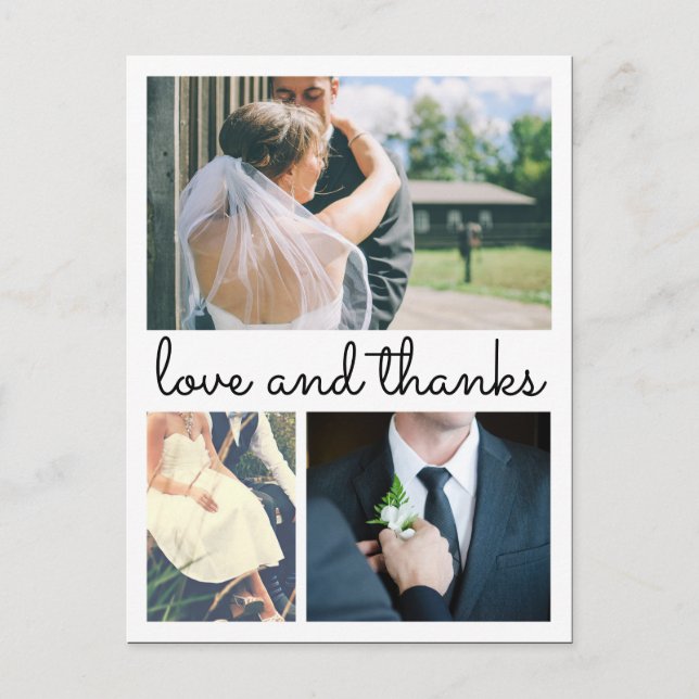 Modern Thank You Handwritten Three Wedding Photos Postcard (Front)