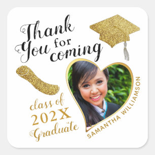 Modern Thank You Heart Photo 2025 Graduation Favou Square Sticker