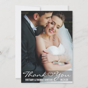 Modern Thank You Heart Wedding Photo WB Card