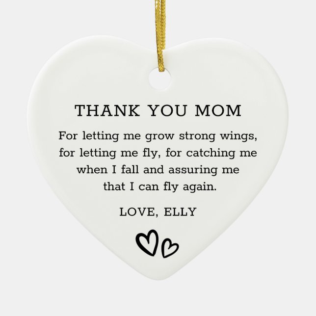 Modern Thank You Mum Black and White Heart Ceramic Tree Decoration (Front)