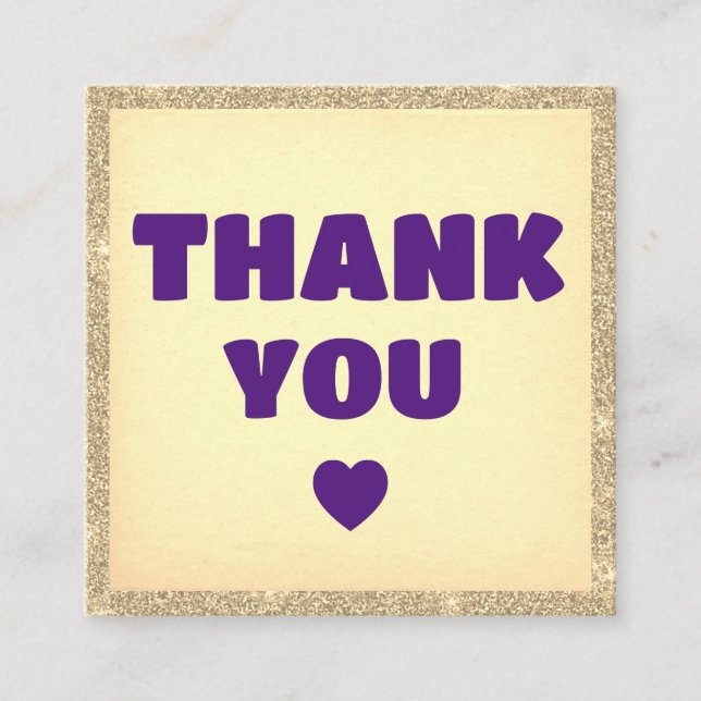 Modern thank you order gold glitter Purple Square Business Card (Front)