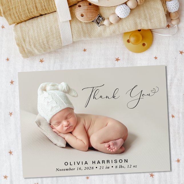 Modern Thank You Photo Birth Announcement (Announce the arrival of your baby with this cute modern birth announcement)