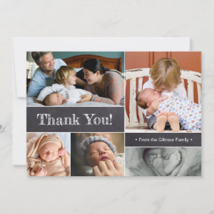 Modern Thank you photo collage new baby birth Announcement