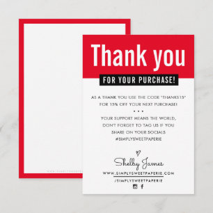 MODERN THANK YOU purchase insert bright red Card