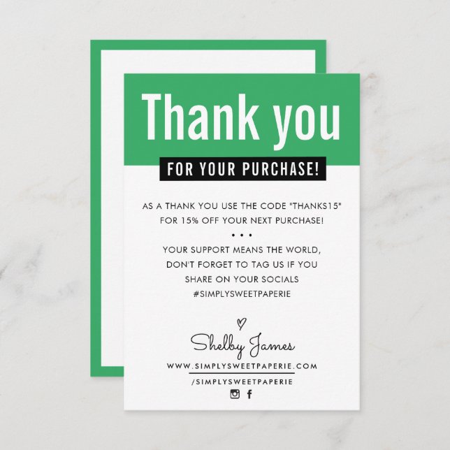 MODERN THANK YOU purchase insert kelly green (Front/Back)