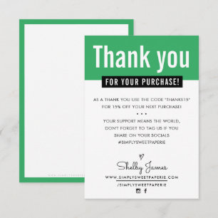 MODERN THANK YOU purchase insert kelly green