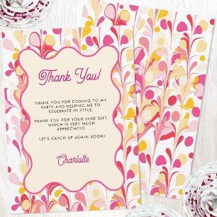 Modern Thank You Retro Abstract Pink Card