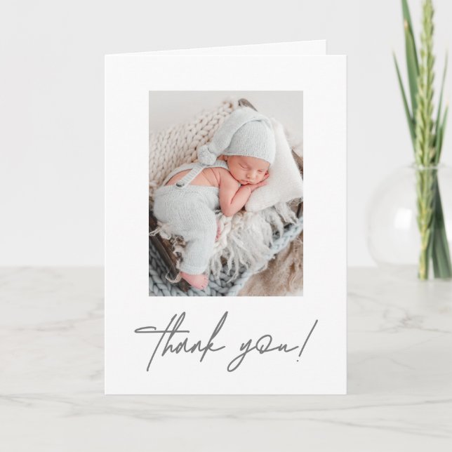 Modern Thank You Script Baby Boy Photo thank you Announcement (Front)