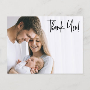 Modern Thank you Script Baby BOY  photos  Announcement Postcard