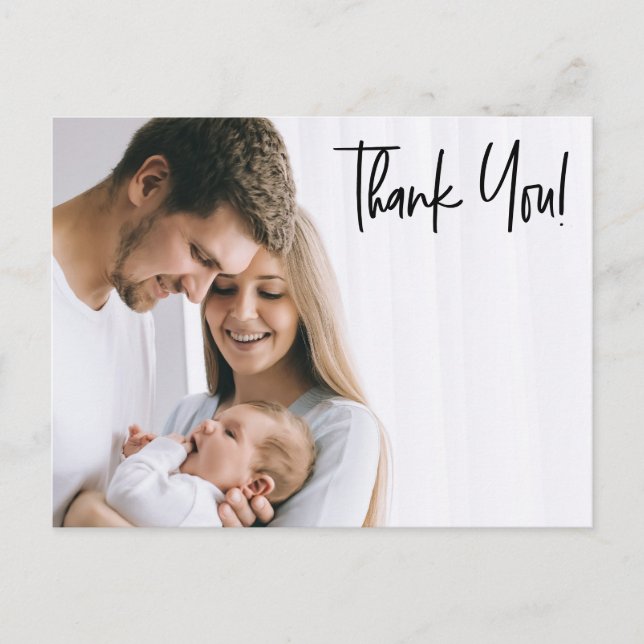 Modern Thank you Script Baby BOY  photos  Announcement Postcard (Front)