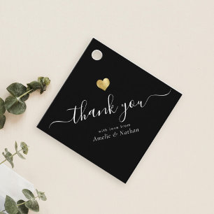 Modern Thank You Script Chic Gold Heart Wedding Favour Tags