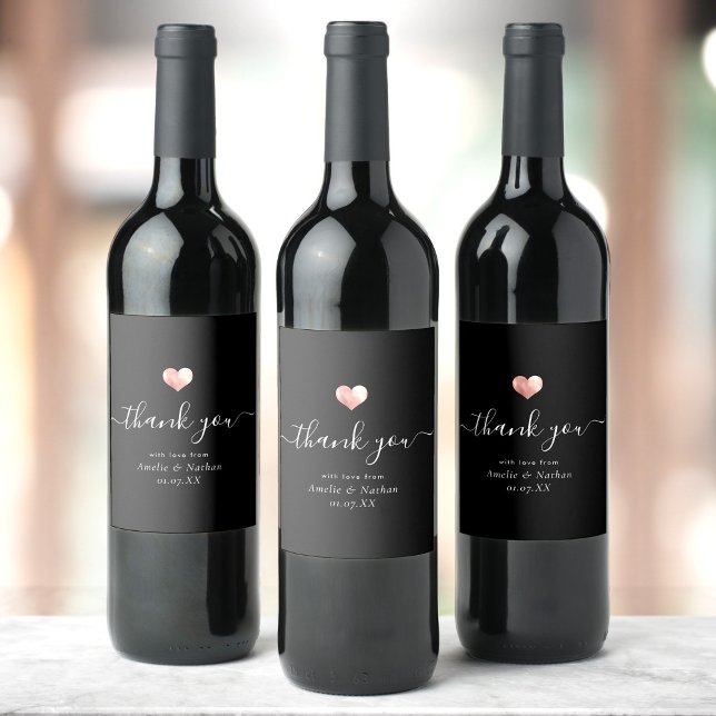 Modern Thank you Script Chic Gold Heart Wedding Wine Label (Creator Uploaded)