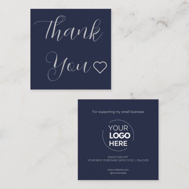 Modern Thank You Script Minimal Navy Discount Card (Front/Back)