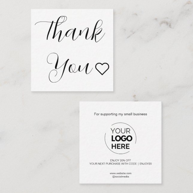Modern Thank You Script Minimal White Discount Card (Front/Back)