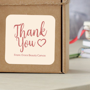 Modern thank you script Natural Cream Red Square Sticker