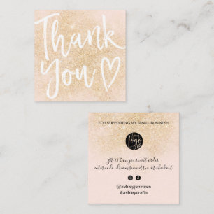 Modern thank you script order gold blush pink square business card