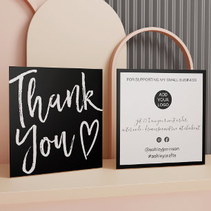 Modern thank you script order minimal black white square business card