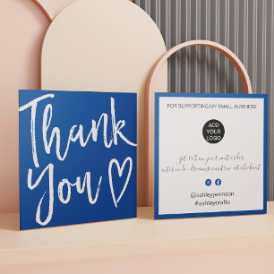 Modern thank you script order minimal chic blue square business card