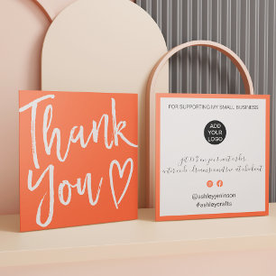 Modern thank you script order minimal coral orange square business card