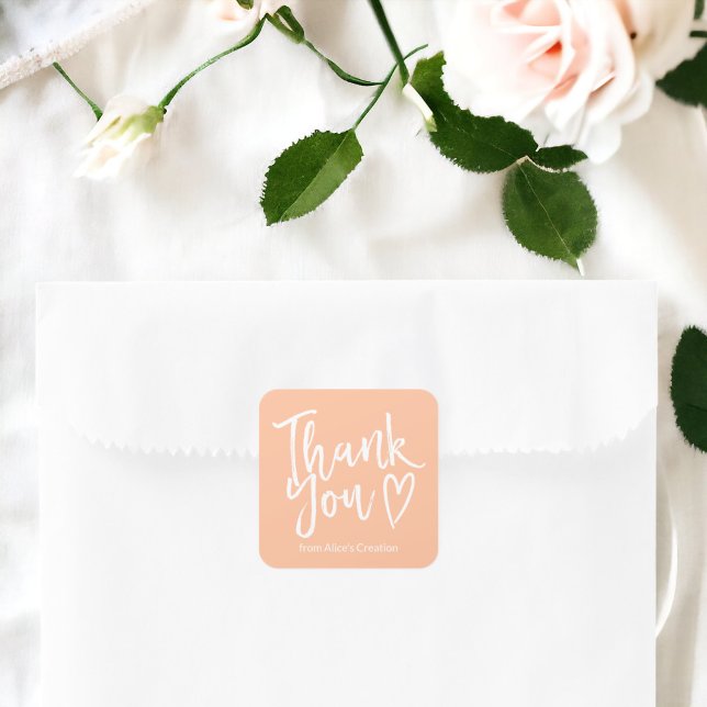 Modern thank you script order minimal peach square sticker (Modern thank you script order minimal peach square sticker)