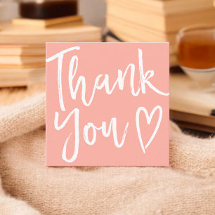Modern thank you script order minimal pink coral square business card