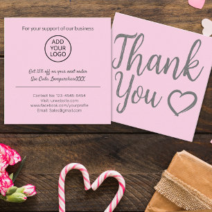 Modern thank you script order minimal pink square business card