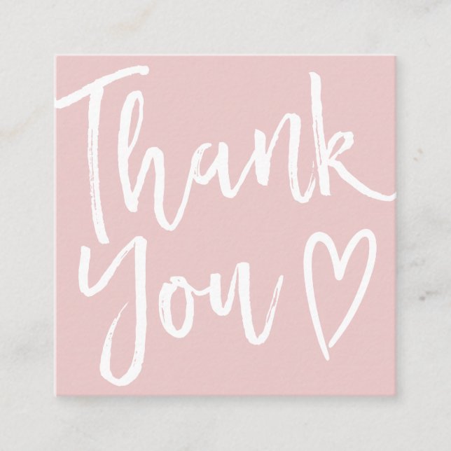 Modern thank you script order minimal pink square business card (Front)