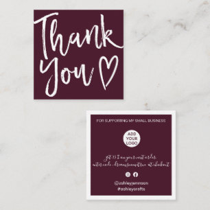 Modern thank you script order minimal red burgundy square business card