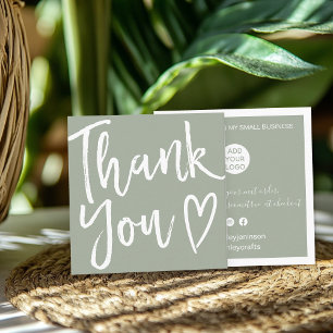 Modern thank you script order minimal sage green square business card