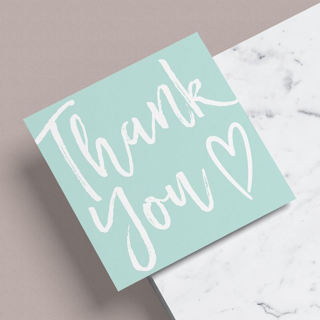 Modern thank you script order minimal teal blue square business card (Creator Uploaded)
