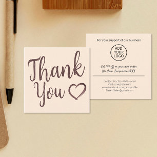 Modern thank you script order Natural Cream Square Business Card