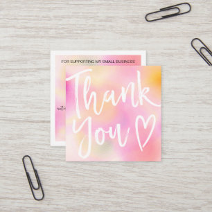 Modern thank you script order pink gradient ombre square business card