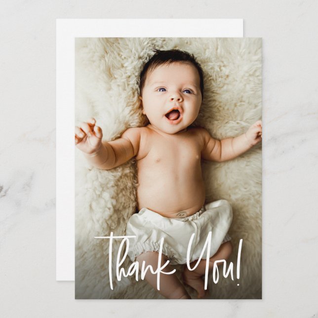 Modern Thank You Script Photo Baby Shower (Front/Back)