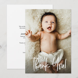 Modern Thank You Script Photo Baby Shower Card