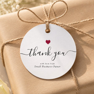 Modern Thank You Script Red Heart Small Business Favour Tags