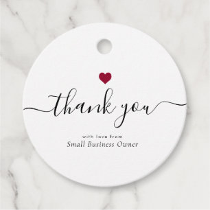 Modern Thank You Script Red Heart Small Business Favour Tags