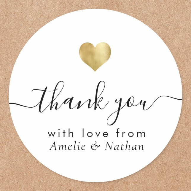 Modern Thank You Script Rose Gold Heart Wedding Classic Round Sticker (Creator Uploaded)