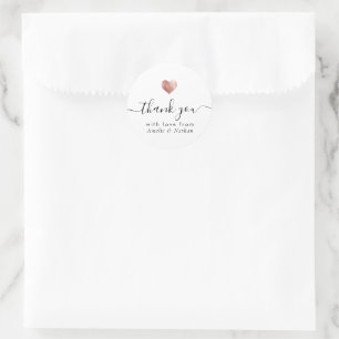 Modern Thank You Script Rose Gold Heart Wedding Classic Round Sticker