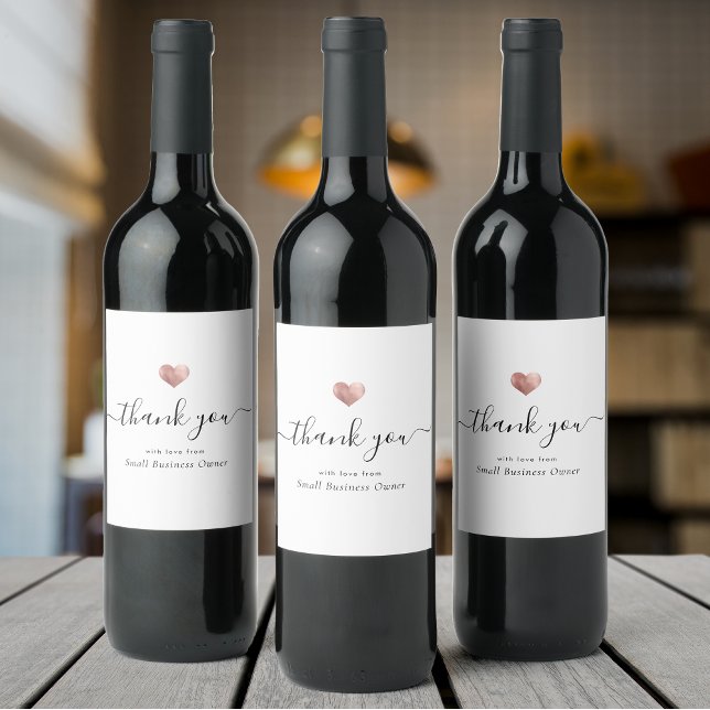 Modern Thank you Script Rose Gold Small Business Wine Label (Creator Uploaded)