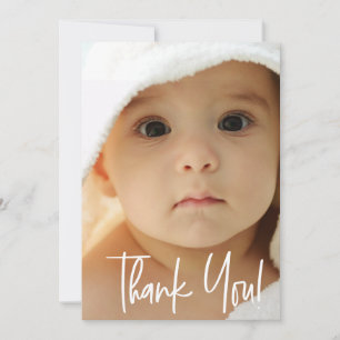 Modern Thank You Script vertical Photo Baby Boy Card