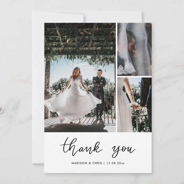 Modern Thank You Script Wedding Photo  Card (Front)